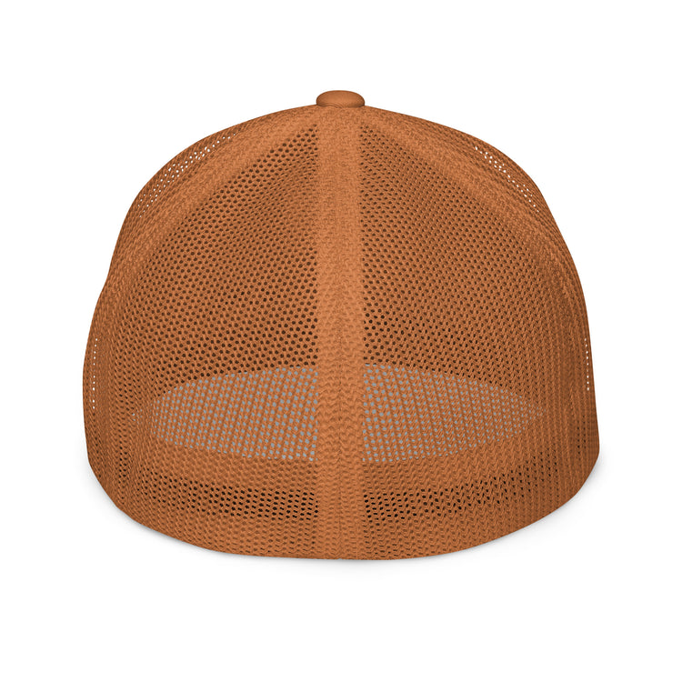 The Brew Collective trucker cap in gray with mesh back and round logo design for coffee enthusiasts.