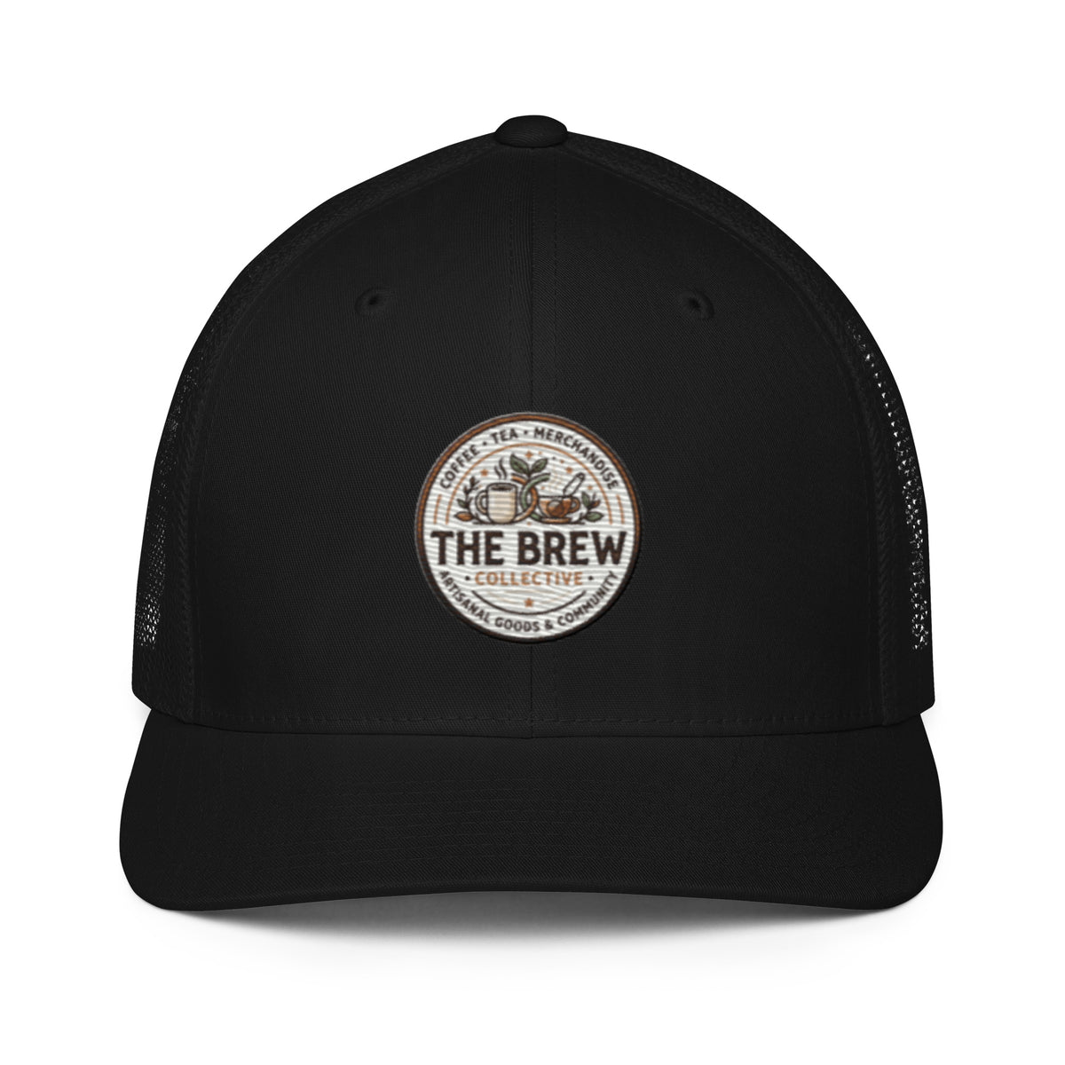 The Brew Collective trucker cap featuring a stylish logo for coffee lovers.