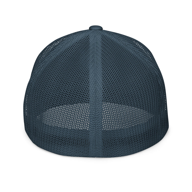 The Brew Collective trucker cap in gray with mesh back and round logo design for coffee enthusiasts.