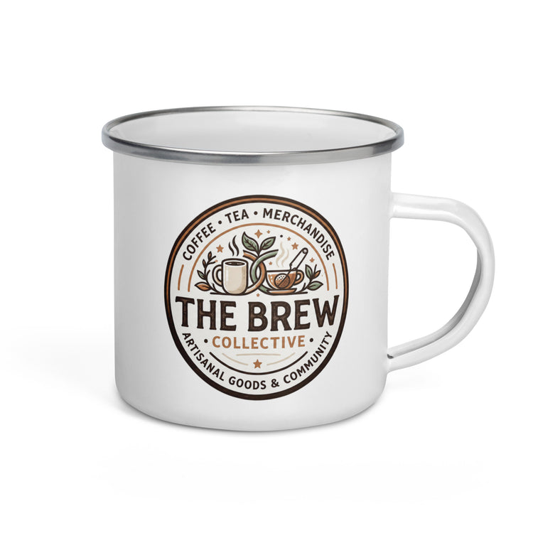 The Brew Collective enamel mug featuring a stylish design for coffee and tea lovers.