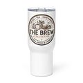 The Brew Collective travel mug with logo, designed for hot beverages like coffee and tea.