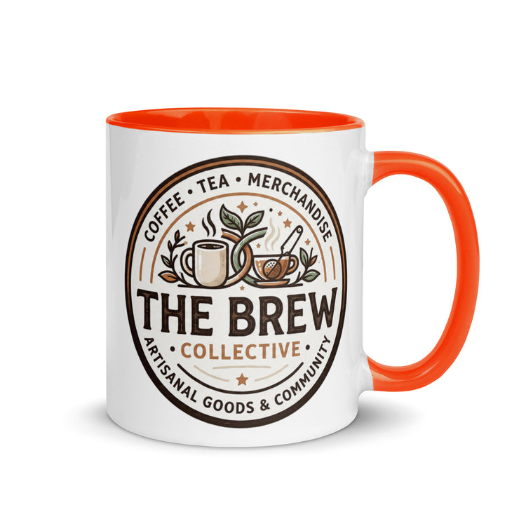The Brew Collective mug with color inside, featuring a vibrant orange interior and stylish design for coffee and tea.