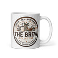 The Brew Collective white glossy mug featuring artistic coffee and tea logo design for beverages.